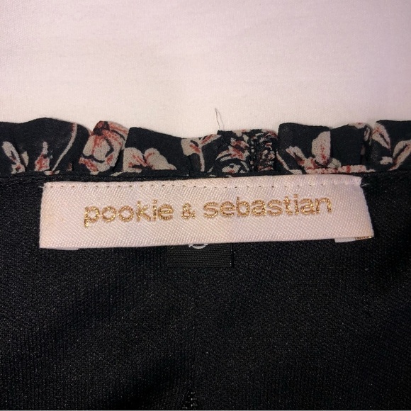 Pookie & Sebastian Black Floral Cropped Top Long Sleeve Zip Back Size Small - Picture 2 of 10